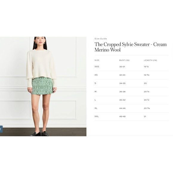 NWT Hill House The Cropped Sylvie Sweater‎ Ivory 100% extra-fine merino wool - Picture 5 of 5